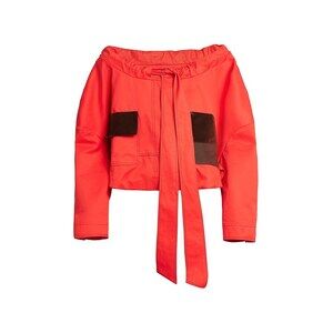 Women's Off-the-Shoulder Pocket Utility Jacket,Red 6